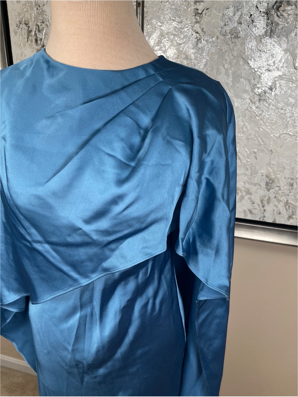JONATHAN SIMKHAI Izel Cape Satin Blue Maxi Dress Size 4 - Picture 5 of 10